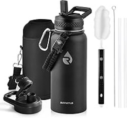 RAYMYLO Insulated Water Bottle 32 oz, Triple Wall Vacuum Stainless Steel (Cold for 24Hrs, Hot for 12Hrs), Leak Proof & Non-BPA, Modern Water Flask Jug with Paracord Handle & Straw Spout Lids