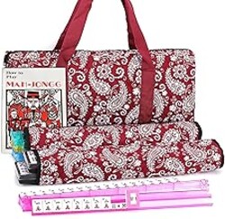 Mose Cafolo American Mahjong Game Set, Red Paisley Carrying Bag,166 Premium White Tiles, All-in-One Color Rack/Pushers, Chips,Wind Indicator, English Manual,Complete Mah jongg, Mahjong Tiles Set