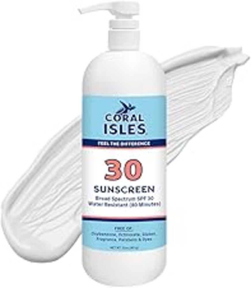 Coral Isles by Rocky Mountain Sunscreen | SPF 30 Lotion | Broad Spectrum UVA/UVB Protection | Hawaii Reef-Safe Act Compliant | Oxybenzone & Octinoxate Free | Water Resistant 80 Min. | 32 Fl Oz