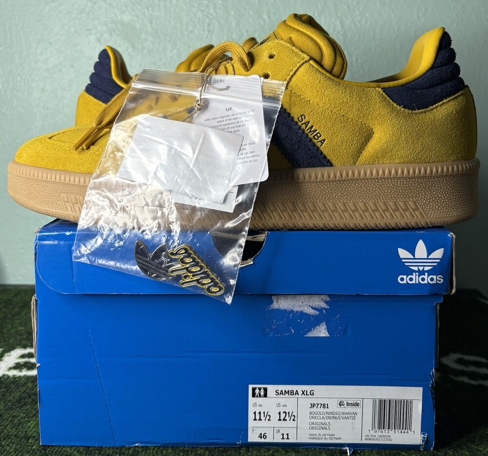US Men’s 11.5 - Adidas Samba XLG “Bold Gold Night Indigo” Foot Locker Exclusive