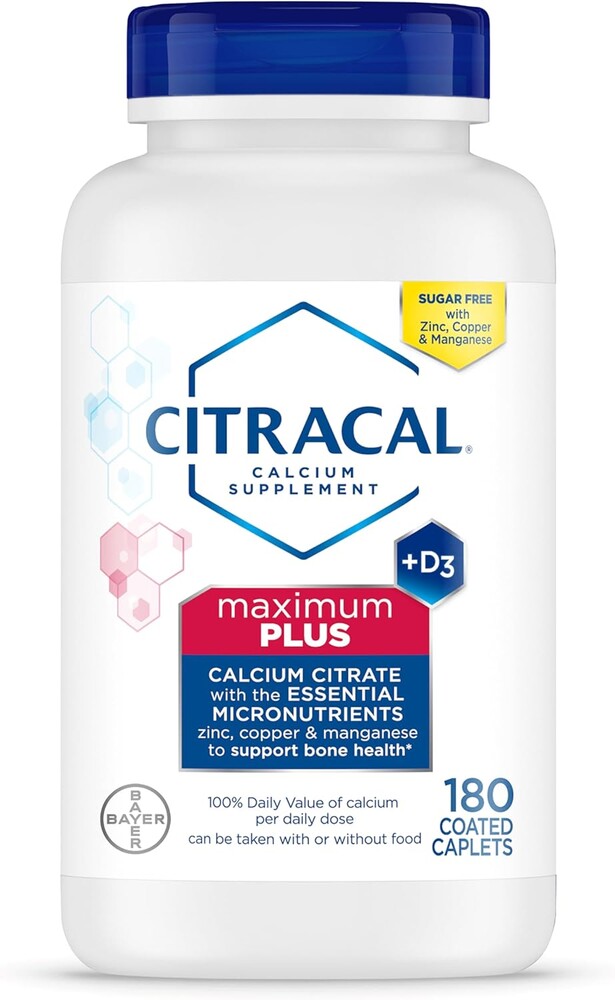 Citracal Maximum Plus Calcium Supplement - Calcium Citrate with Vitamin D3, Zinc, & Essential Minerals for Bone Health Support, Ages 12+, 180 Count (Packaging May Vary)