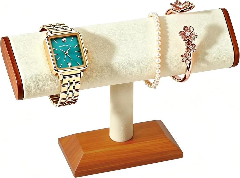 Solid Wood T-bar Watch Display Stand Bracelet Holder Jewelry Tower Organizer Space Saving for Personal Use Vendors Exhibit Trade Shows Retail Stores (Old Lace)