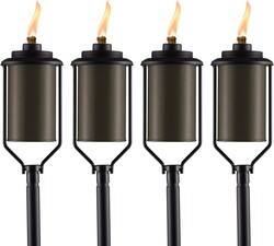 TIKI Easy Install 4-Pack Simply Metal Torches – Bronze Decorative Outdoor Lighting for Patio, Lawn, Backyard & Garden | 65" | Weather-Resistant | Includes Long-Lasting Wick & Snuffer