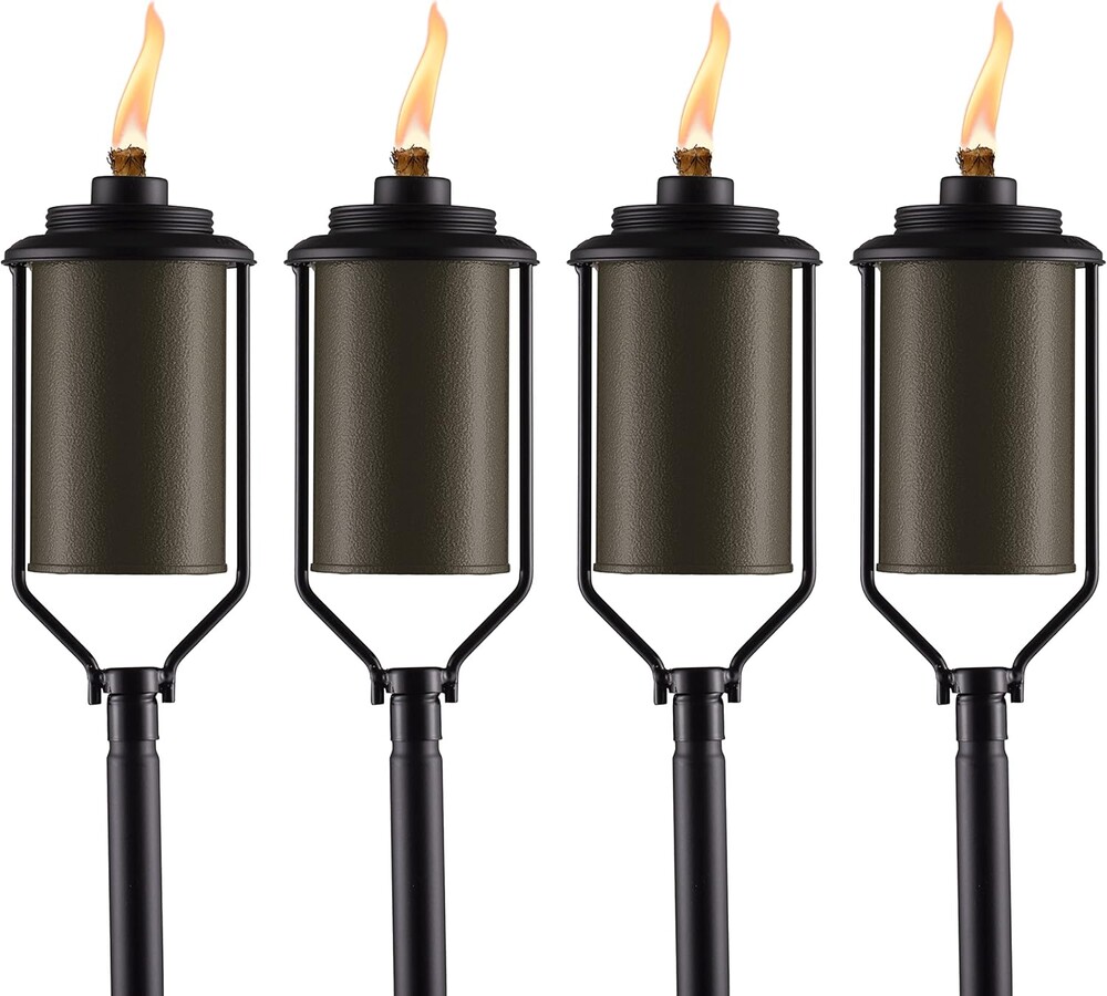 TIKI Easy Install 4-Pack Simply Metal Torches – Bronze Decorative Outdoor Lighting for Patio, Lawn, Backyard & Garden | 65" | Weather-Resistant | Includes Long-Lasting Wick & Snuffer