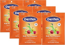 DenTek Fun Flossers – Kids Floss Picks with Wild Fruit Flavor, 75 Count, Pack of 6