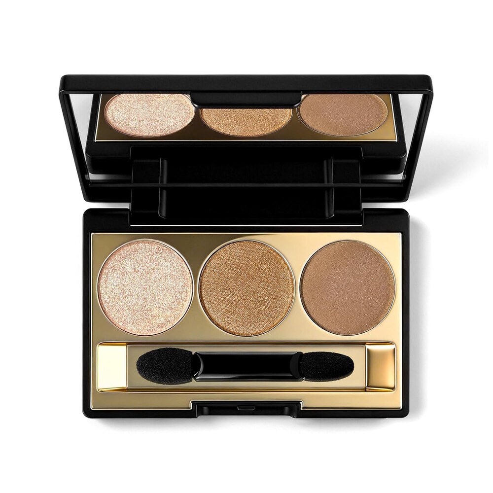 KYDA 3 Colors Eyeshadow Plaette, Shimmer Brown Eyeshadow, Pearl Champagne Bronzer Eyes Shadow, Lasting High Pigment Neutral Earth Tone Eye Shadow, Mini Eyes Glitter Makeup Pallet for All Skin