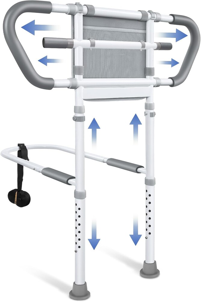 Bedside Rail for Elderly Safety Adjustable Bed Aid with Storage Pocket, Non-Slip Handle,400 lbs Gravity Capacity Gray(Stand-Compatible with Bed Frames 13.19" or Higher)