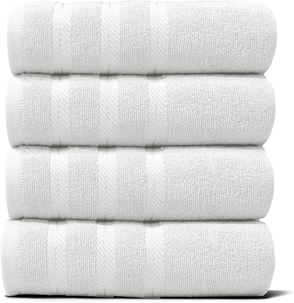 Hearth & Harbor Luxury Hand Towels - 100% Ring Spun Cotton Hand Towels for Bathroom, Shower, Spa, Soft & Absorbent Towels, 4 Piece Set, White