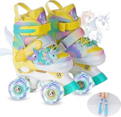 Girls Roller Skates for Kids Ages 3-12 Adjustable Light Up Roller Skates for Toddlers Beginners Boys Unicorn Mermaid Rainbow Gift for Indoor Outdoor Sports