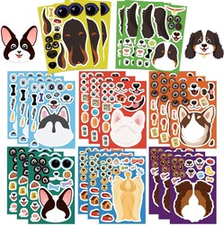 16pcs Dog Make a Face Stickers for Kids Todders Activities, Make Your Own Pet Stickers for Kids Birthday Party Favor Supplies Craft