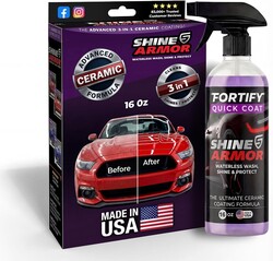 SHINE ARMOR Fortify Quick Coat: 3-in-1 Complete Detailing Spray - Car Wax, Waterless Wash and Ceramic Coating - Paint Protection for Cars, Trucks, Bikes and SUVs, Made in USA, 16floz