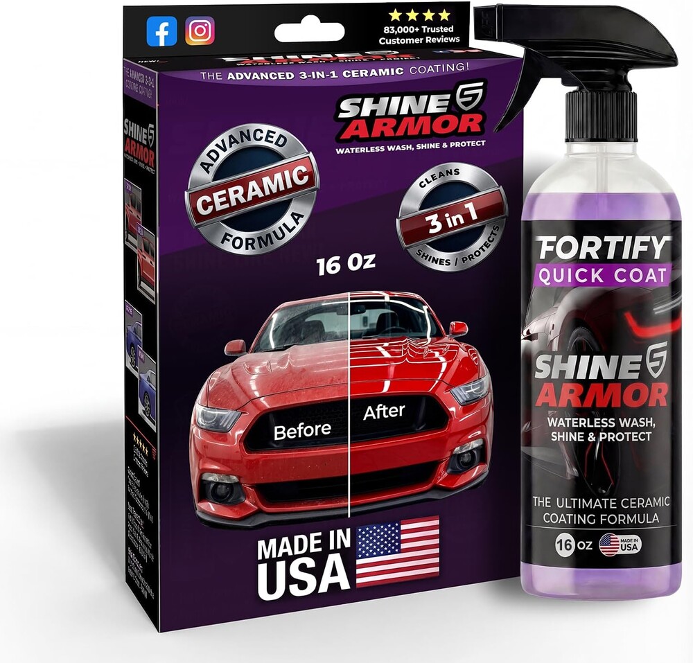 SHINE ARMOR Fortify Quick Coat: 3-in-1 Complete Detailing Spray - Car Wax, Waterless Wash and Ceramic Coating - Paint Protection for Cars, Trucks, Bikes and SUVs, Made in USA, 16floz