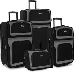 U.S. Traveler New Yorker Lightweight Expandable Rolling Luggage, Black, 4-Piece Set
