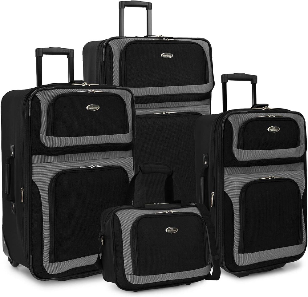 U.S. Traveler New Yorker Lightweight Expandable Rolling Luggage, Black, 4-Piece Set