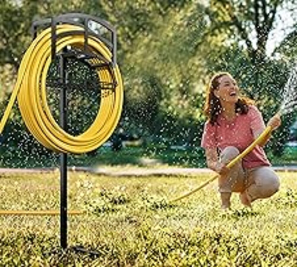 Fire Beauty Garden Hose Holder with Storage Basket,Heavy-Duty,80+ lb Capacity,Rust-Proof Stainless Steel,Organizes 150ft Hose for Patio,Yard, or Garage