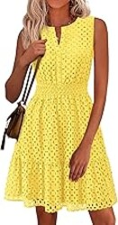 PRETTYGARDEN Women's Summer Dresses 2026 Sleeveless V Neck Eyelet Hollow Out Swing A Line Beach Vacation Sun Dress