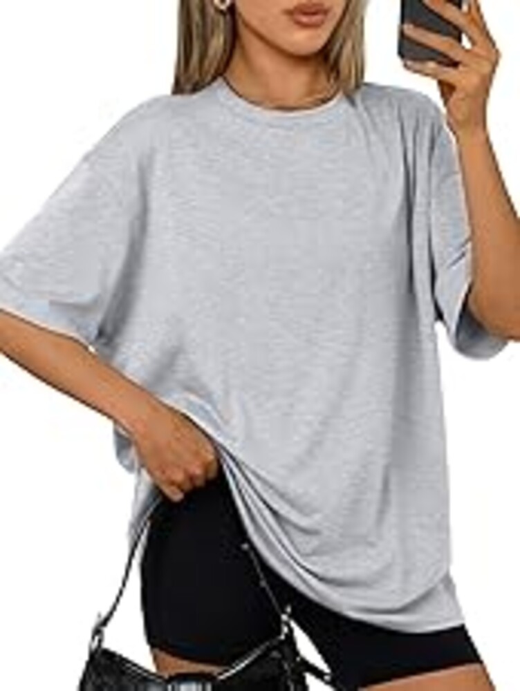 Trendy Queen Womens Oversized Summer T-Shirts Plus Size Short Sleeves Workout Tops