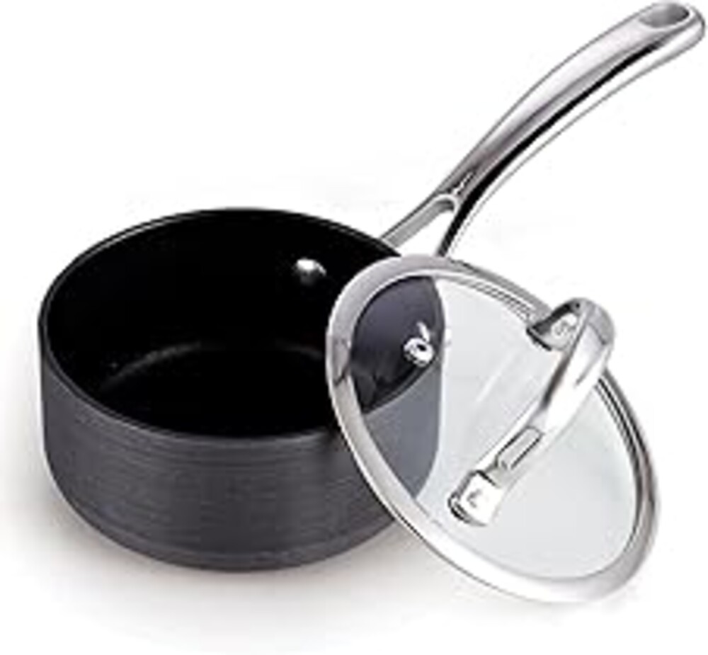 Cooks Standard 1-Quart Saucepan Hard Anodized Nonstick with Glass Lid, Cooking Sauce pot Milk Pan, Black