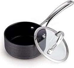 Cooks Standard 1-Quart Saucepan Hard Anodized Nonstick with Glass Lid, Cooking Sauce pot Milk Pan, Black