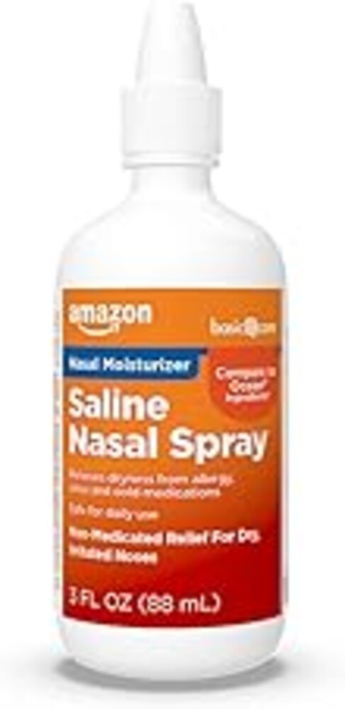 Amazon Basic Care Premium Saline Nasal Moisturizing Spray, Non-Medicated Relief for Dry, Irritated Nose, Sinus Relief, 3 fl oz (1-Pack)