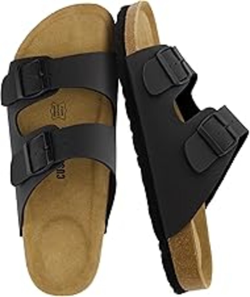 CUSHIONAIRE Lane Cork Footbed Mens Sandals, Adjustable Buckle Comfort Slides for Men, Genuine Leather Insole Summer Sandals Men Footwear
