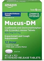 Amazon Basic Care Mucus Relief DM, 12 Hour Chest Congestion & Cough Relief, Guaifenesin & Dextromethorphan Extended-Release Tablets, 600 mg/30 mg, 40 Count (Pack of 1) (Packaging may vary)