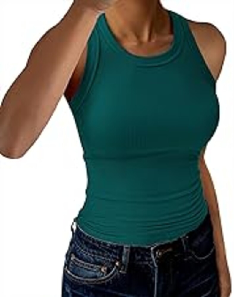 GKBK Womens Tank Tops High Neck Sleeveless Ribbed Tank Casual Basic Thick Strap Slim Fitted Racerback Shirts