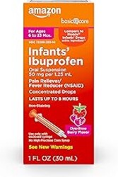 Amazon Basic Care Infants' Ibuprofen Oral Suspension, Pain Reliever and Fever Reducer, 50 mg/1.25 mL, Berry Flavor Concentrated Drops, Dye-Free, 1 fl oz (Pack of 1)