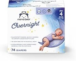 Amazon Brand - Mama Bear Overnight Baby Diapers with Leak Protection, Fragrance-Free, Size 4, 74 Count, Nighttime Protection, Leakproof with Leak Guards