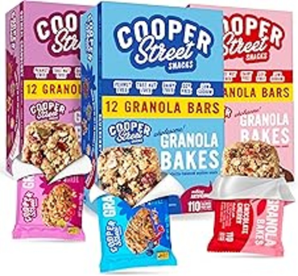 Cooper Street Granola Bakes - Soft Baked Oats, Grain & Seeds Breakfast Granola Bars Variety - Nut & Dairy Free, Low Sodium, Individually Wrapped Healthy Lunchbox Snacks for Kids & Adults - 36 Pack