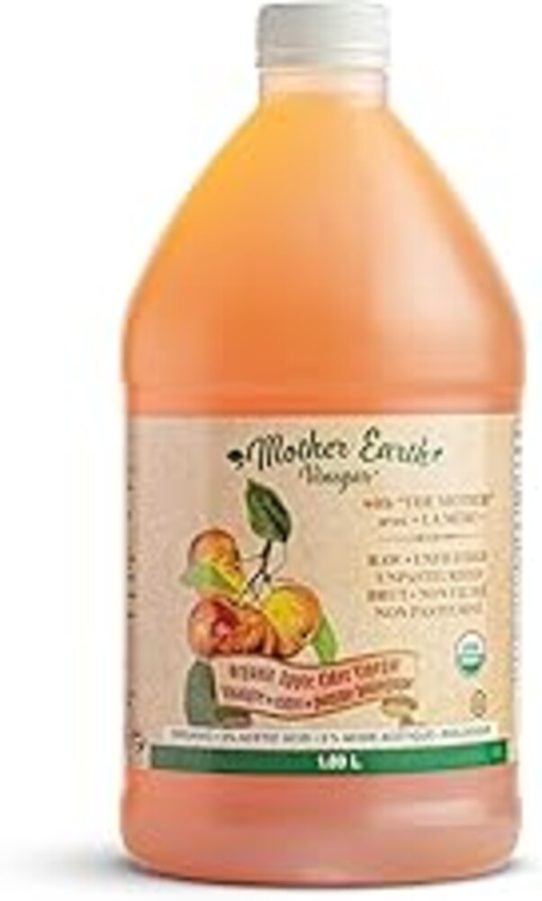 Mother Earth, Organic Apple Cider Vinegar with The Mother, Half Gallon, Fresh Pressed Organic Apples, OACV, ACV, Raw, Unpasteurized, Unfiltered (1/64oz Bottle)