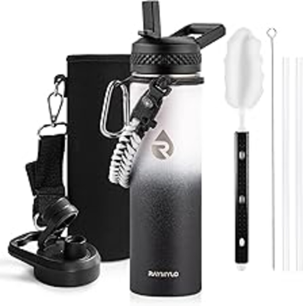 RAYMYLO Insulated Water Bottle 20 oz, Triple Wall Vacuum Stainless Steel (Cold for 24Hrs, Hot for 12Hrs), Leak Proof & Non-BPA, Kids Water Bottle Jug for School with Straw Spout Lids