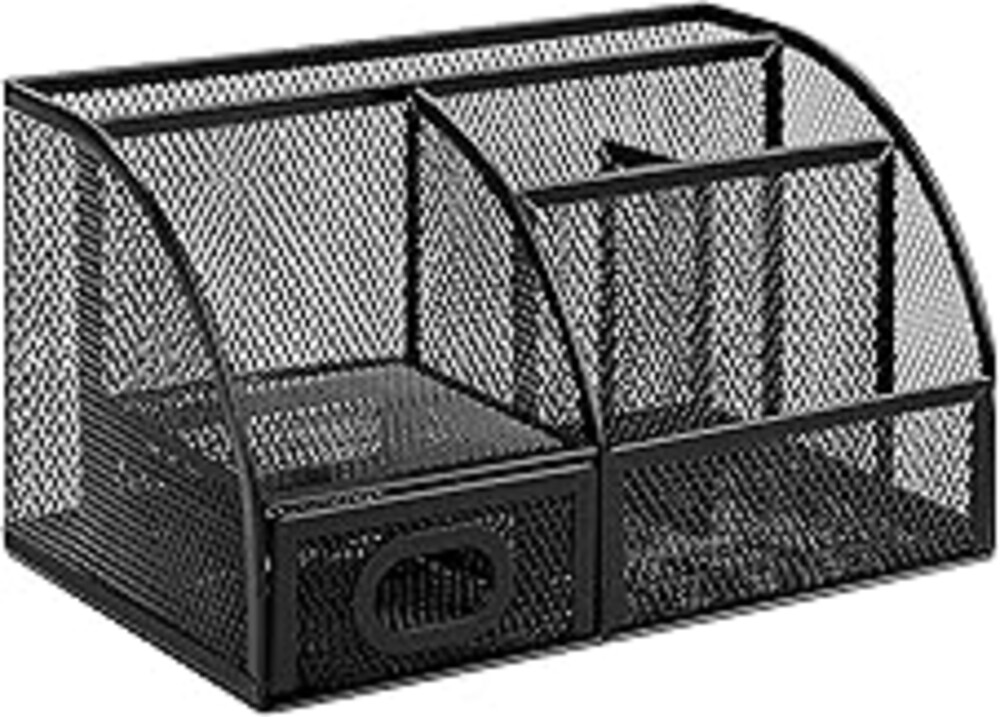 Amazon Basics Mesh Pen Holder and Desktop Desk Organizer, Office Caddy Storage for Writing Utensils, 9.1 x 5.9 x 5.5 inches, Black