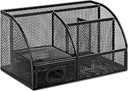 Amazon Basics Mesh Pen Holder and Desktop Desk Organizer, Office Caddy Storage for Writing Utensils, 9.1 x 5.9 x 5.5 inches, Black