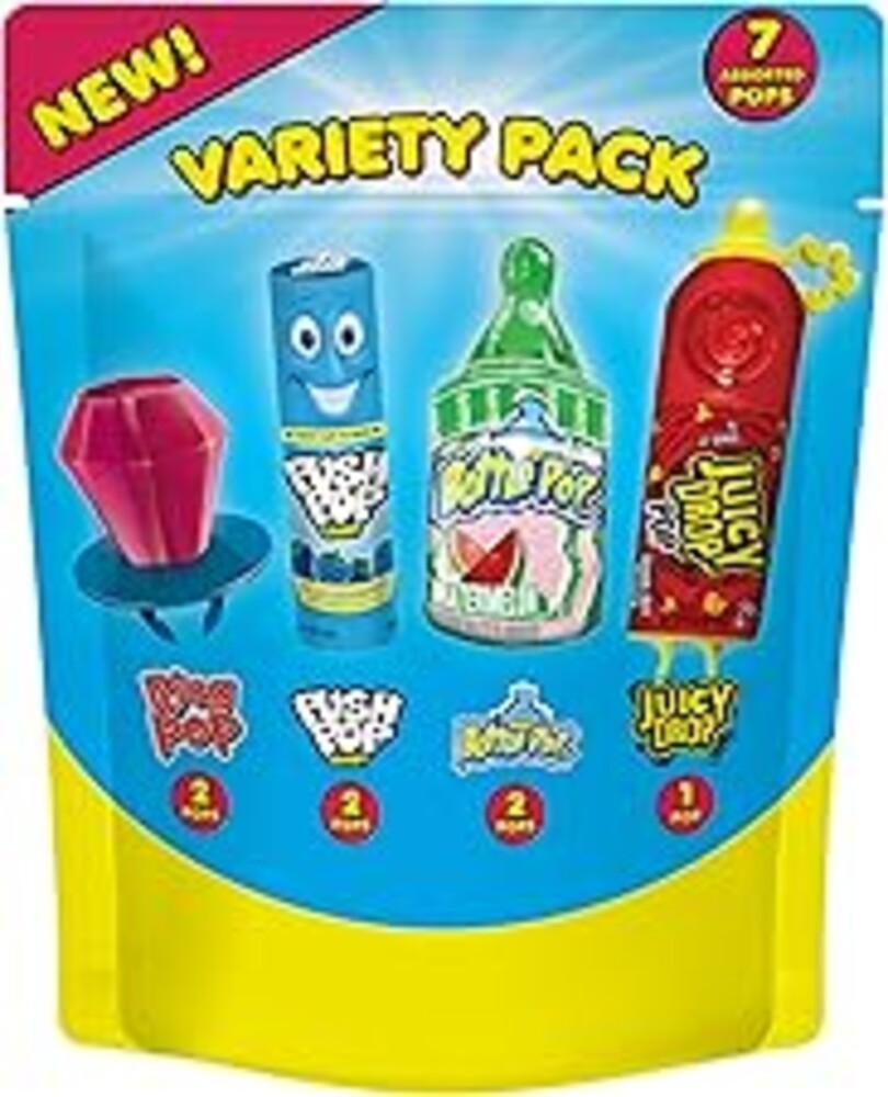 Bazooka Assorted Candy Variety Pack - 7 Ct Individually Wrapped Lollipops & Suckers - Ring Pop, Push Pop & Juicy Drop Sweet Snacks For Kids Party Favors, Treat Bags & Pinata Candy