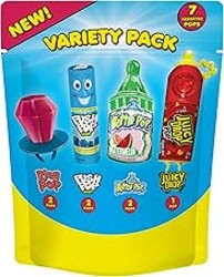 Bazooka Assorted Candy Variety Pack - 7 Ct Individually Wrapped Lollipops & Suckers - Ring Pop, Push Pop & Juicy Drop Sweet Snacks For Kids Party Favors, Treat Bags & Pinata Candy