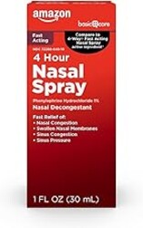 Amazon Basic Care Nasal Four Nasal Spray, Phenylephrine Hydrochloride 1%, Fast-Acting Decongestant, Non-Drowsy, Sinus Pressure Relief, 1 fl oz