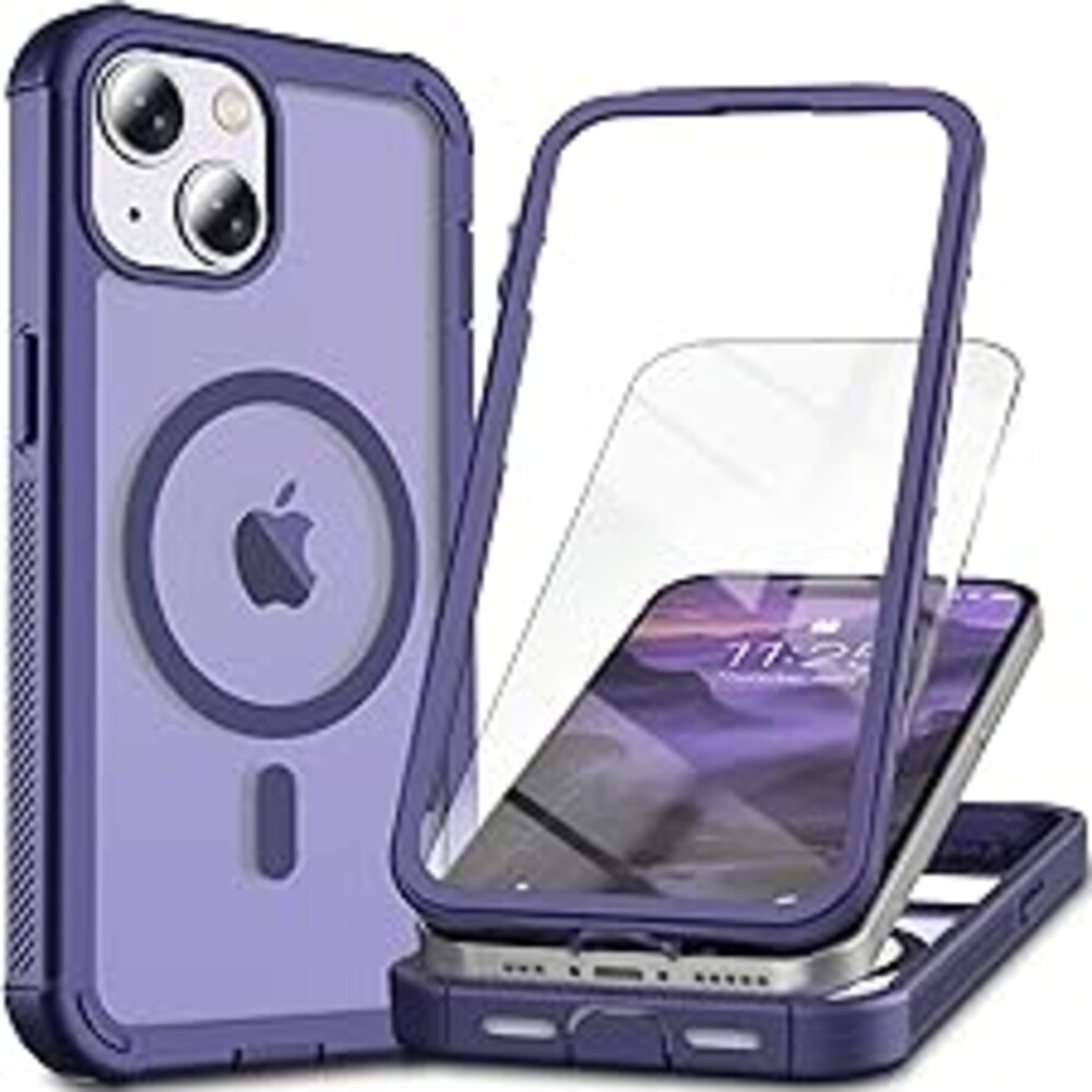 Ratcase Magnetic for iPhone 15 Case,[Screen Protector] [Compatible with MagSafe][Military Grade Drop Protection][Heavy Duty Protection][Shockproof] 2-Layer Durable Bumper Phone Case 6.1"-Purple