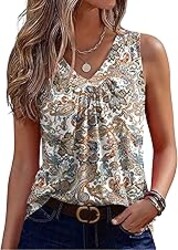 Zeagoo Womens Tank Tops Summer Sleeveless Loose Fit Tops V Neck Pleated Shirts Basic Tees Dressy Casual Trendy Clothes