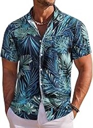 COOFANDY Men's Hawaiian Shirt Short Sleeve Floral Button Down Shirts Tropical Holiday Beach Shirts