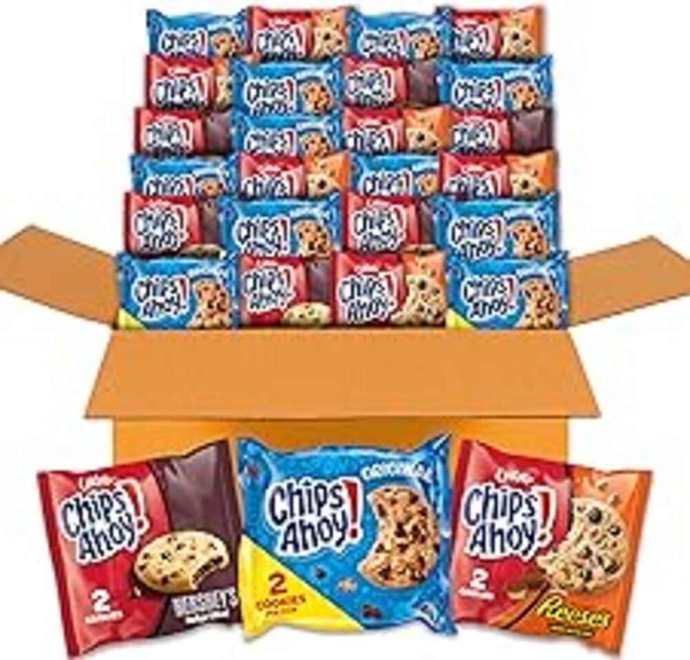 CHIPS AHOY! Cookies Variety Pack, Original Chocolate Chip, Chewy Chocolate Chip with Reese's Peanut Butter Cups & Chewy Hershey's Fudge Filled Soft Cookies, 50 Snack Packs (2 Cookies Per Pack)