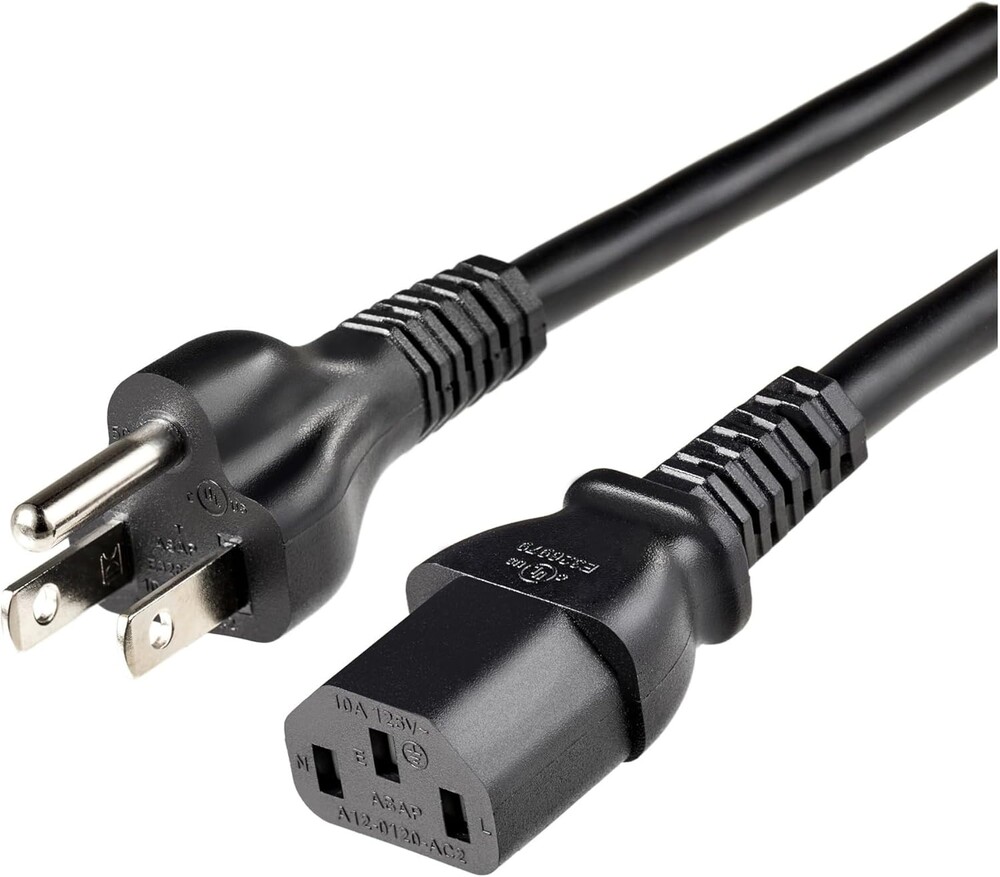 Amazon Basics PC Power Cable, 6 feet, AC Power Cord for Monitor, Computer, TV, 3 Prong, 18 AWG, 125 Volts, NEMA 5-15P to IEC3