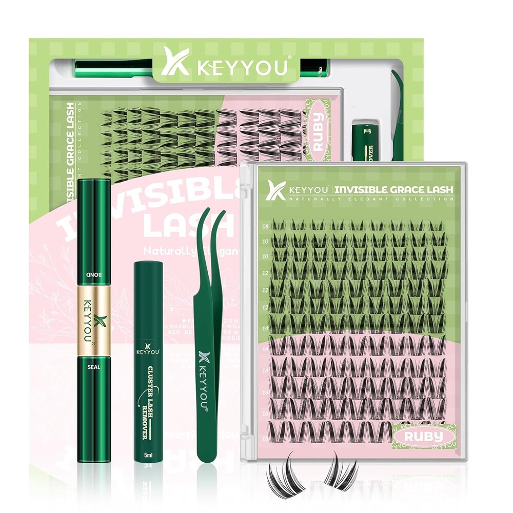 KEYYOU Bunny Lash Clusters Kit Manga Lash Extension Kit D Curl 108Pcs Fairy Eyelash Extension Kit Wispy Natural Invisible Band Lash Kit with Waterproof DIY Lash Extension Kit at Home(Bunny-8-18MIX)