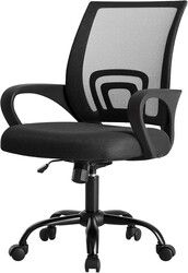 DUMOS Home Office Chair - Ergonomic Mid Back Mesh Desk Chair with Lumbar Support & Rocking Mode, Height Adjustable with Fixed Armrest, for Computer, Gaming, Meeting, 360° Swivel, Black