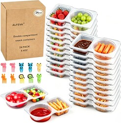 ALFEVA 24 Pcs Reusable Snack Containers with Lids Portion control, Camping Essentials,Meal Prep Containers for Kids adults On the Go Meals, 10 Forks, Snack Pack Containers for Travel