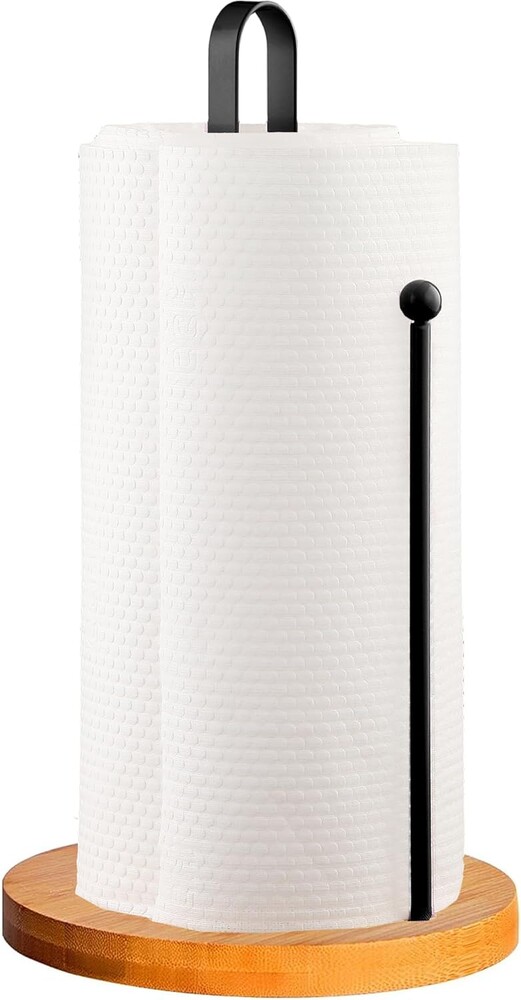 Wood Paper Towel Holder Countertop, TONLEA Kitchen Paper Towel Holder FreeStanding with Non-Slip Base for Kitchen and Bathroom Organization