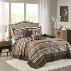 Madison Park Princeton Reversible Quilted Bedspread Set, Solid Reverse Summer Breathable, Lightweight All Season Bedding Layer, Matching Shams, Bedspread Queen(102"x118"), Red 5 Piece