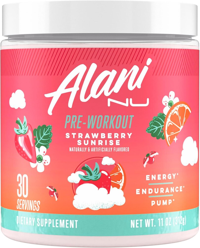 Alani Nu Pre Workout Powder Strawberry Sunrise, Amino Energy Boost, Endurance Supplement, Sugar Free, 200mg Caffeine, L-Theanine, Beta-Alanine, Citrulline, 30 Servings