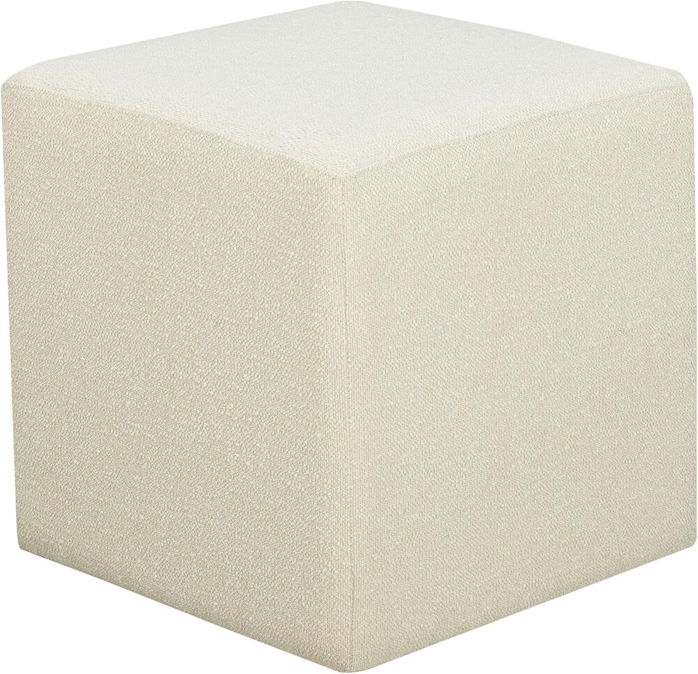 Studio Living Warren 18" Cube Ottoman, Urban Transitional, Fully Assembled, Soft Boucle Fabric, Snow
