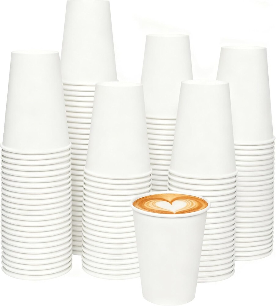 120 Count 12 oz Disposable Paper Coffee Cups - White Paper Cups, Perfect for Cold and Hot Drinks, Food-Grade Paper, Thickened